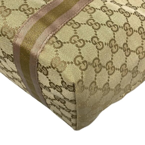 Auth GUCCI GG 137396 Beige Gold Pink Jacquard Leather - Tote Bag - Picture 9 of 14